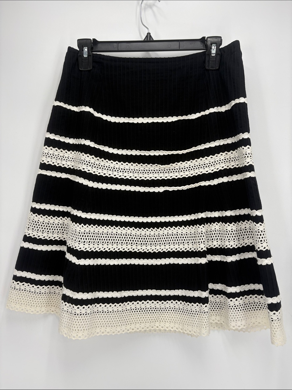 🔗 Talbots cotton Black Skirt with Cream Crochet Stripes